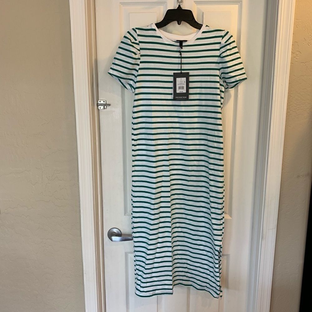 Who What Wear Green and White Striped Dress